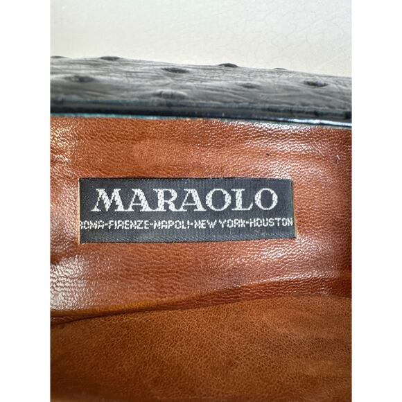 Vintage Maralolo Black Ostrich Pumps Leather Heels 7.5 Boss Old Money Classic - Picture 8 of 8